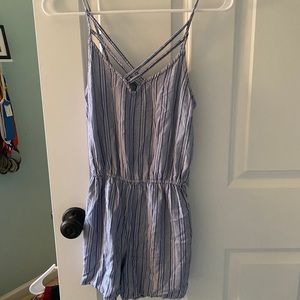 Blue striped spaghetti strap Hollister romper